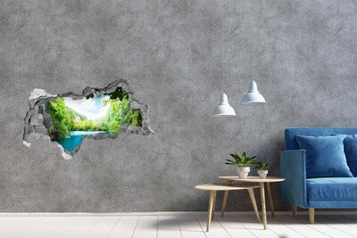 3D muursticker gescheurde muur Groene vallei met een meer