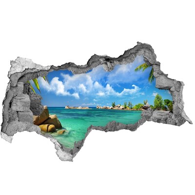 Wandsticker 3D doorkijk Een paradijselijk strand met turquoise water.