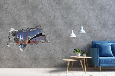 Zelfklevende 3D wandsticker illusie Gat in de muur met uitzicht op de hemel