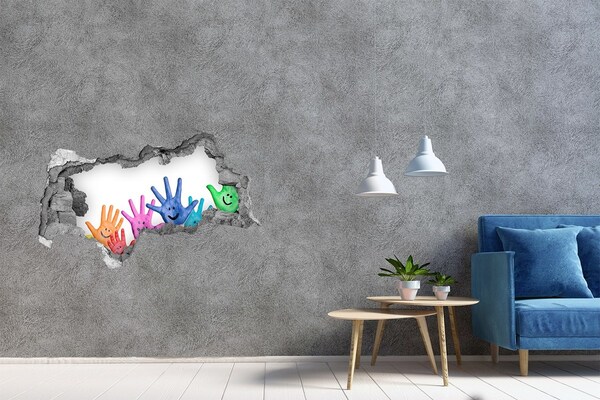 Dziura 3d fototapeta ścienna Radosne dłonie na tle betonu