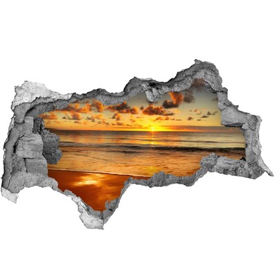 3D sticker gat in stenen muur Zonsondergang boven de oceaan
