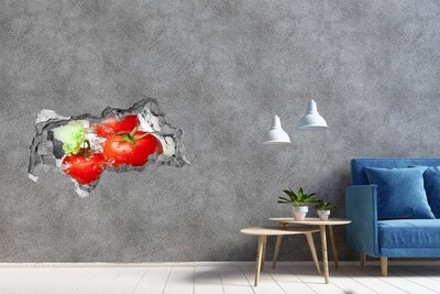3D sticker gat in stenen muur Verse tomaten in water