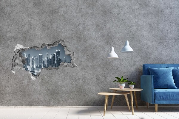 Zelfklevende 3D wandsticker illusie De skyline van New York 's nachts