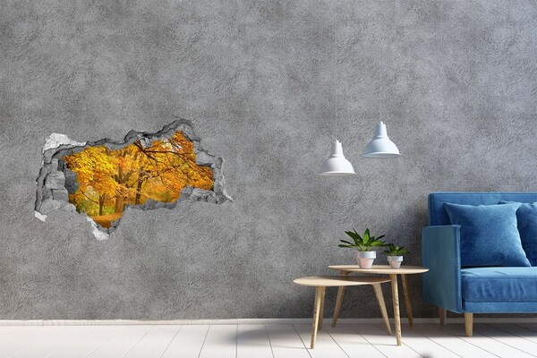 3D muursticker gescheurde muur Gouden herfst in het bos