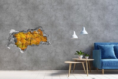 3D muursticker gescheurde muur Gouden herfst in het bos
