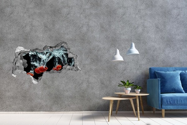 3D sticker gat in stenen muur Fruitexplosie in het water