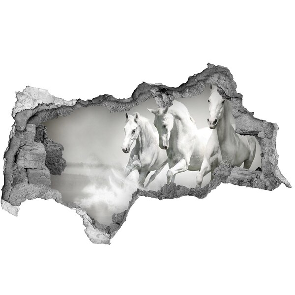 Dziura 3d fototapeta na ścianę Białe konie w galopie
