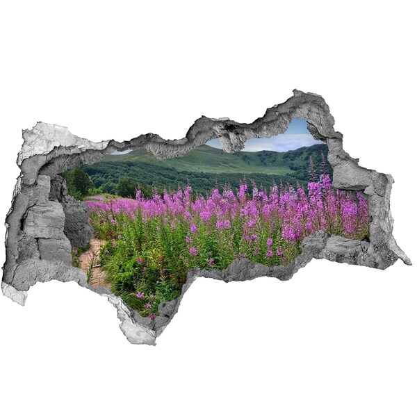 Zelfklevende 3D wandsticker illusie Bloemenlandschap in de bergen