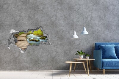 Dziura 3d w ścianie naklejka Strumień w lesie