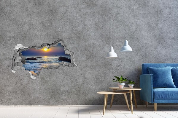 3D sticker gat in stenen muur Zonsondergang boven de zee
