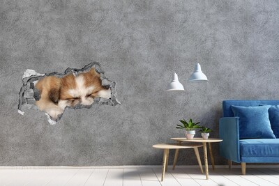 3D muursticker gescheurde muur Schattige puppy in een gat in de muur