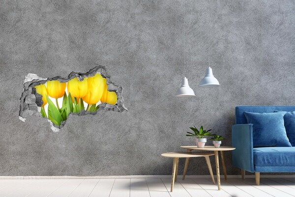 Zelfklevende 3D wandsticker illusie Tulpenbloemen in een gat in de muur