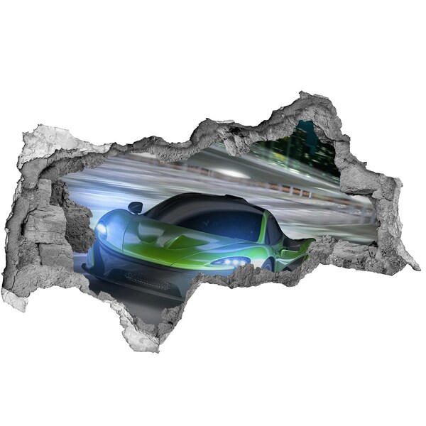 Wandsticker 3D doorkijk Sportwagen in actie