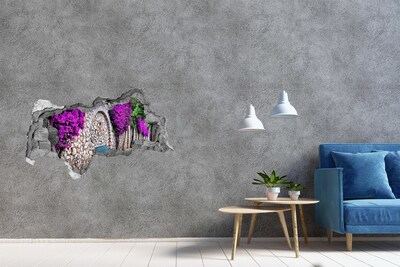 Wandsticker 3D doorkijk Bloemenlaan in de stenen muur