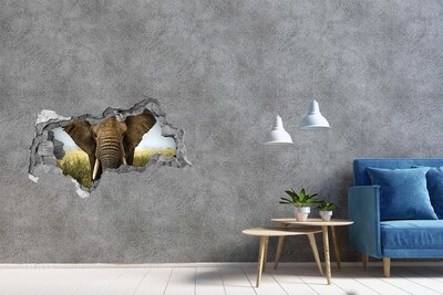 3D sticker gat in stenen muur Olifanten in hun natuurlijke leefomgeving