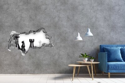 3D sticker gat in stenen muur Schaken door een gat in de muur