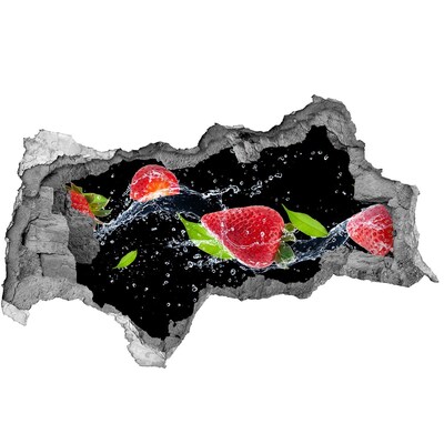 Wandsticker 3D doorkijk Aardbei in water