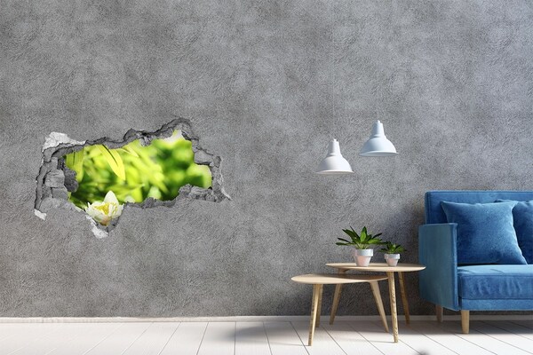 Wandsticker 3D doorkijk Een bloem in een groene tuin