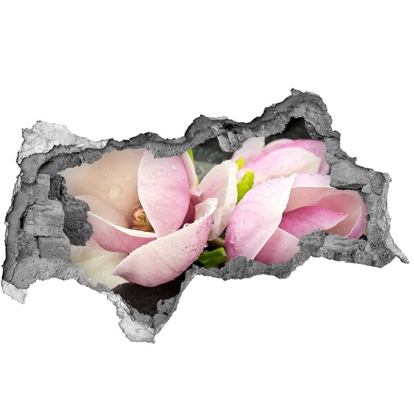 3D sticker gat in stenen muur Magnoliabloemen door een gat in de muur