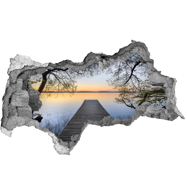 Zelfklevende 3D wandsticker illusie Zonsondergang boven het meer
