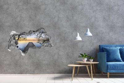 Zelfklevende 3D wandsticker illusie Zonsondergang boven het meer
