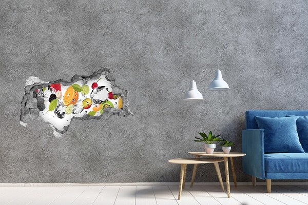 Zelfklevende 3D wandsticker illusie Fruitcocktail in een waterval