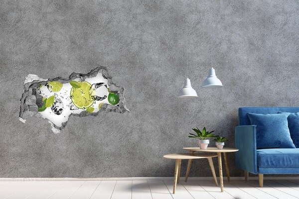 3D sticker gat in stenen muur Een verfrissende cocktail met limoen.