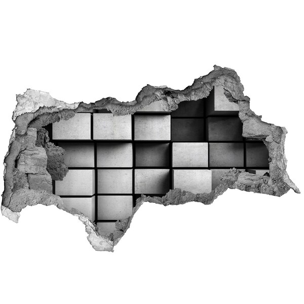 Wandsticker 3D doorkijk Gebroken muur met betonblokken