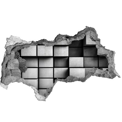 Wandsticker 3D doorkijk Gebroken muur met betonblokken