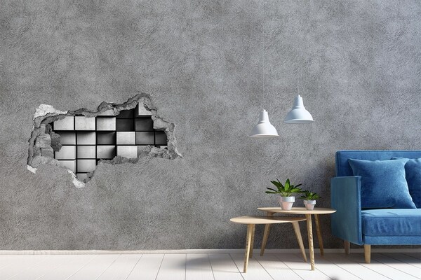 Wandsticker 3D doorkijk Gebroken muur met betonblokken