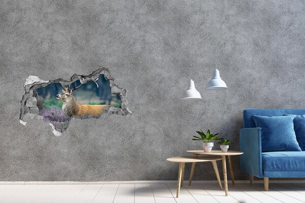 Wandsticker 3D doorkijk Hert in zijn natuurlijke leefomgeving