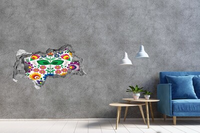 Zelfklevende 3D wandsticker illusie Bloemenpatroon op een betonnen achtergrond