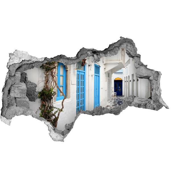 3D muursticker gescheurde muur De charmante straatjes van Griekenland