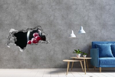 3D muursticker gescheurde muur Druiven in een gat in de muur