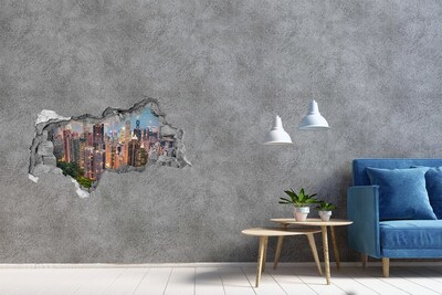 Wandsticker 3D doorkijk Uitzicht op Hongkong 's nachts