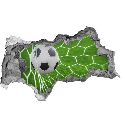 3D sticker gat in stenen muur Een doelpunt in het voetbal