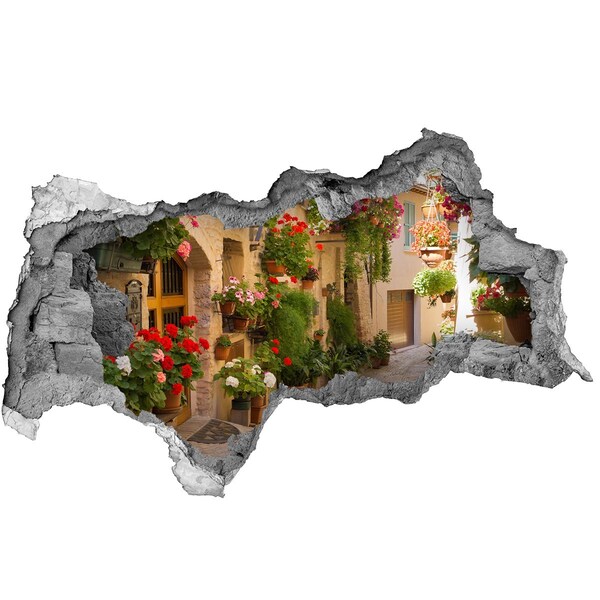 Zelfklevende 3D wandsticker illusie Een charmante straat met bloemen