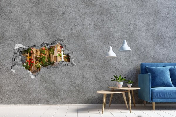 Zelfklevende 3D wandsticker illusie Een charmante straat met bloemen