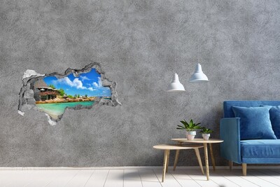 3D muursticker gescheurde muur Caribische oase van rust
