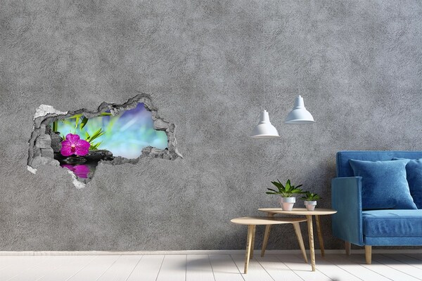 3D sticker gat in stenen muur Een oase van rust met een orchidee