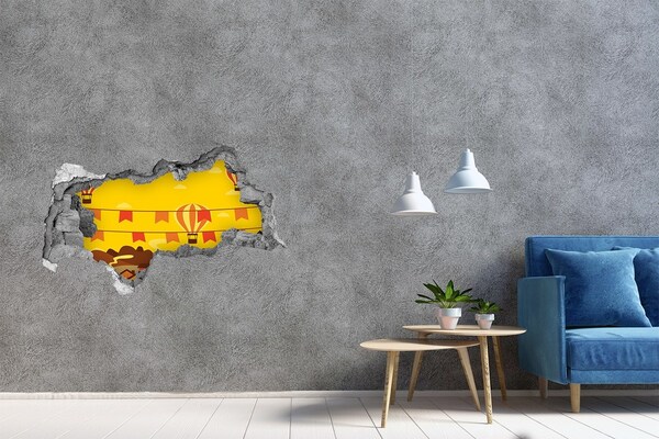 3D muursticker gescheurde muur Een ballonvaart door het berglandschap