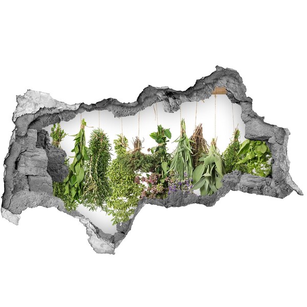 Zelfklevende 3D wandsticker illusie Kruidentuin door een gat in de muur