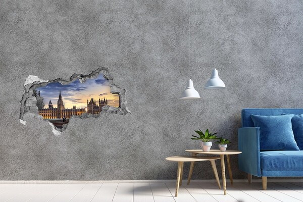 Zelfklevende 3D wandsticker illusie Zonsondergang boven Londen