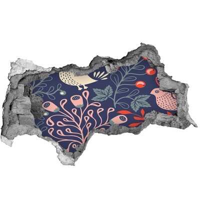 Dziura 3d fototapeta naklejka Kwiatowy wzór z sowami