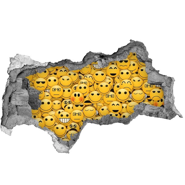 3D muursticker gescheurde muur Lachende emoji's in een gat in de muur