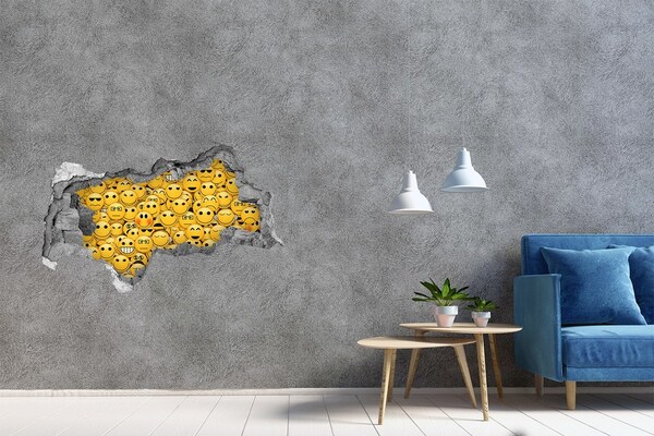 3D muursticker gescheurde muur Lachende emoji's in een gat in de muur