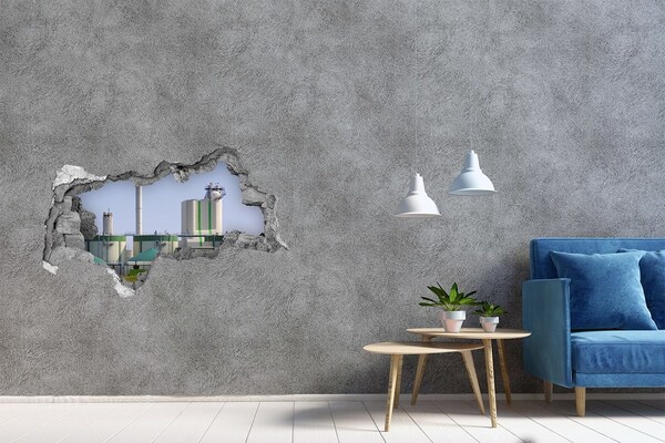 3D muursticker gescheurde muur Fabriek op de achtergrond