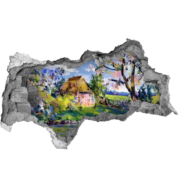 3D muursticker gescheurde muur Een charmant landhuisje