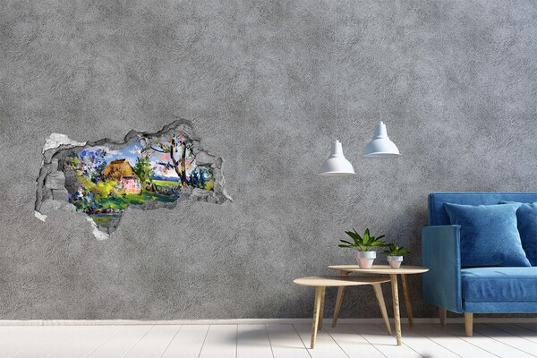 3D muursticker gescheurde muur Een charmant landhuisje