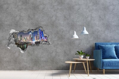 3D muursticker gescheurde muur Een moderne stad aan het water